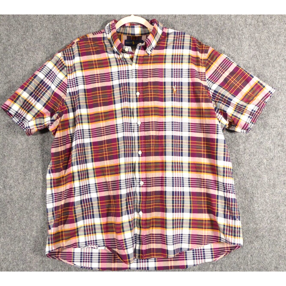 Ralph Lauren Shirt Mens XXL Plaid Button Up Short Sleeve Pony Classic Fit